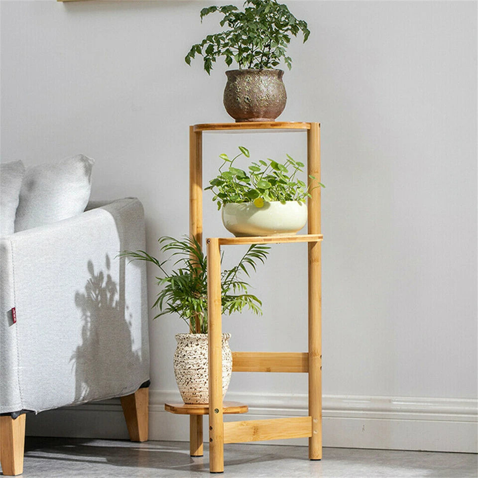 Wooden Plant Display Stand – Rustic 3-Tier Ladder Shelf