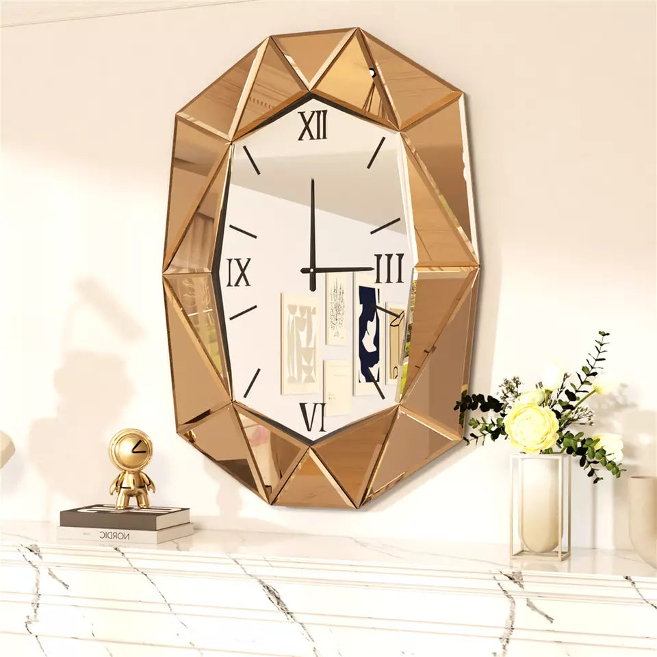 Diamond-Shaped Mirrored Wall Clock AU