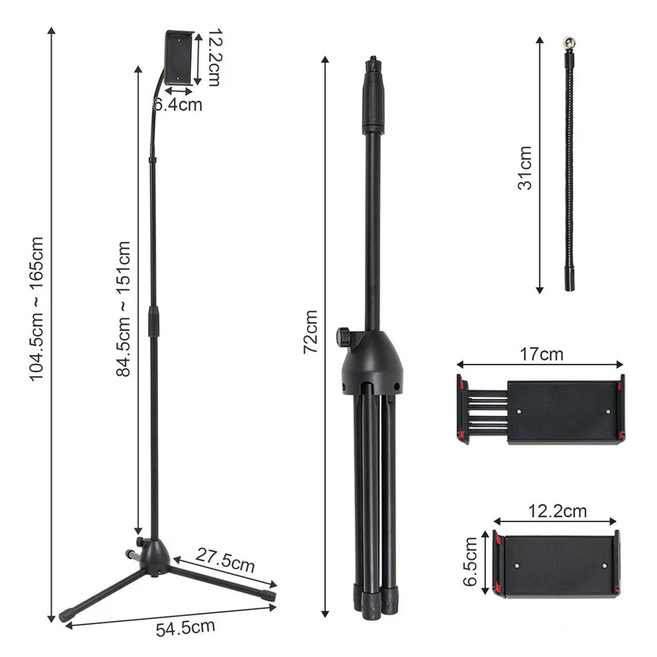 gooseneck-phone-floor-stand-cell-phone-tripod-holder-360-degree-adjustable-black