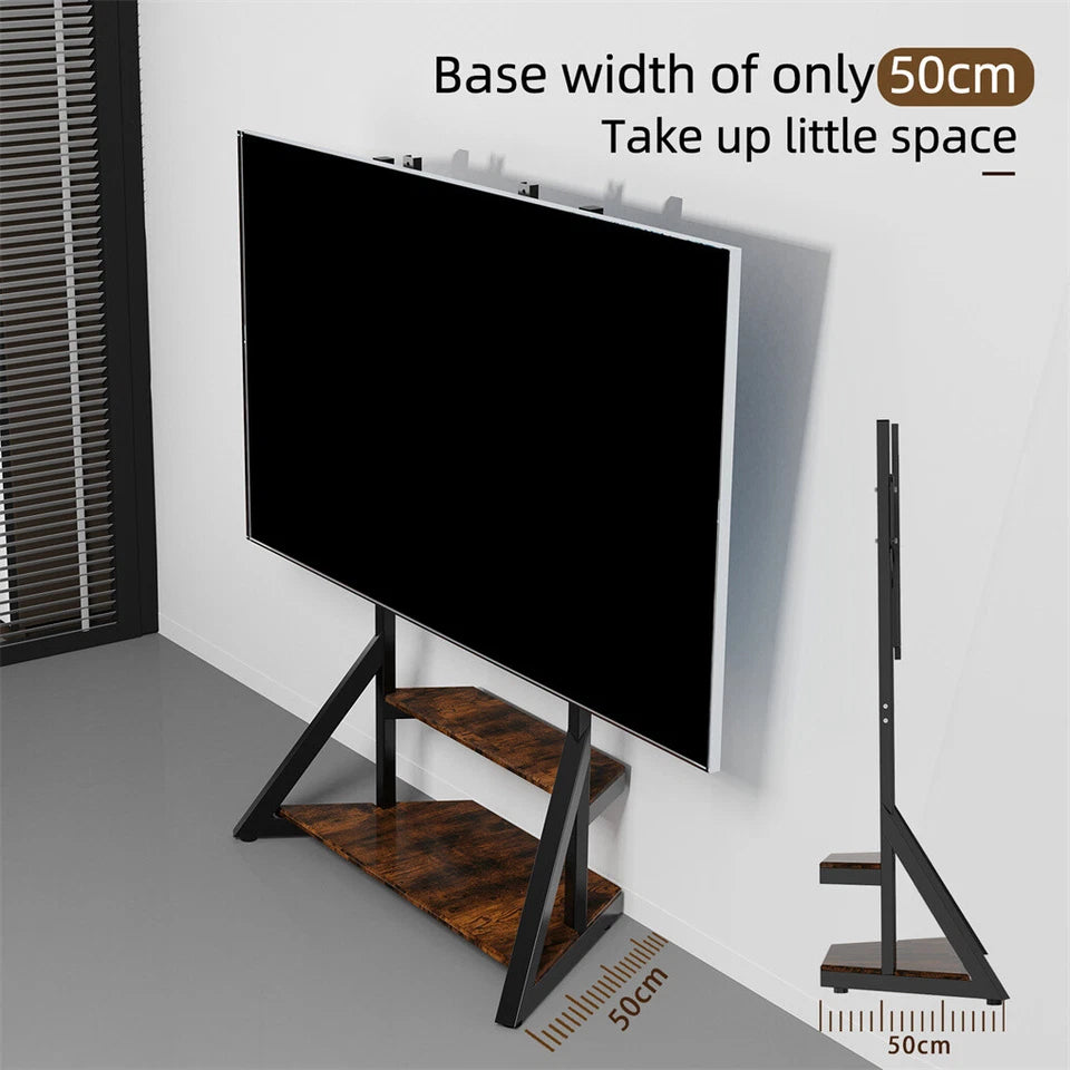 Black Adjustable Industrial TV Floor Stand With 2 Shelves For 40”-75” Flat Screens
