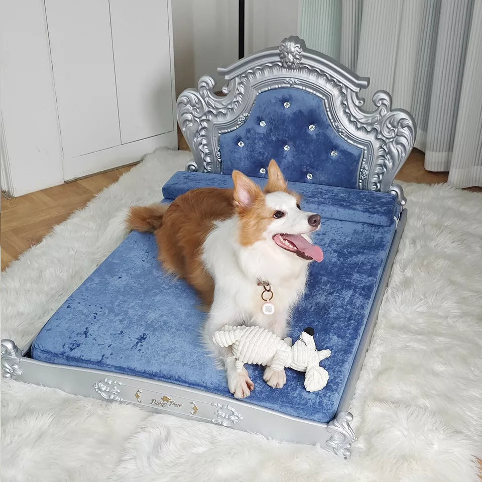Blue Baroque Pet Bed for Small Dogs