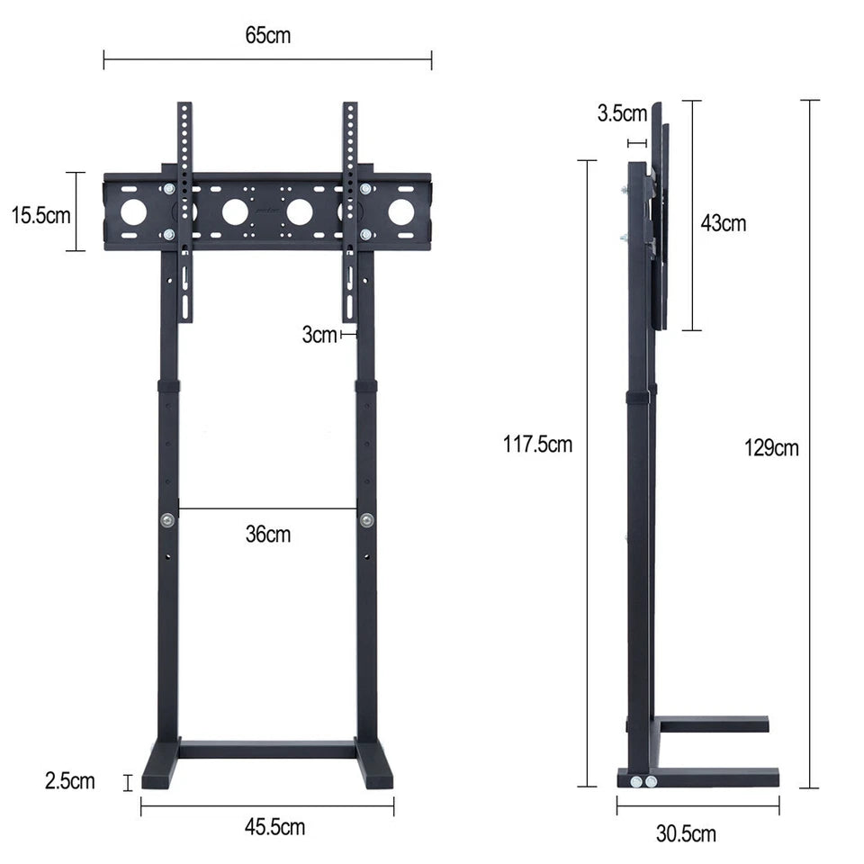 Black Adjustable Free Standing TV Stand with Cable Management for 32-65 Inch Screens