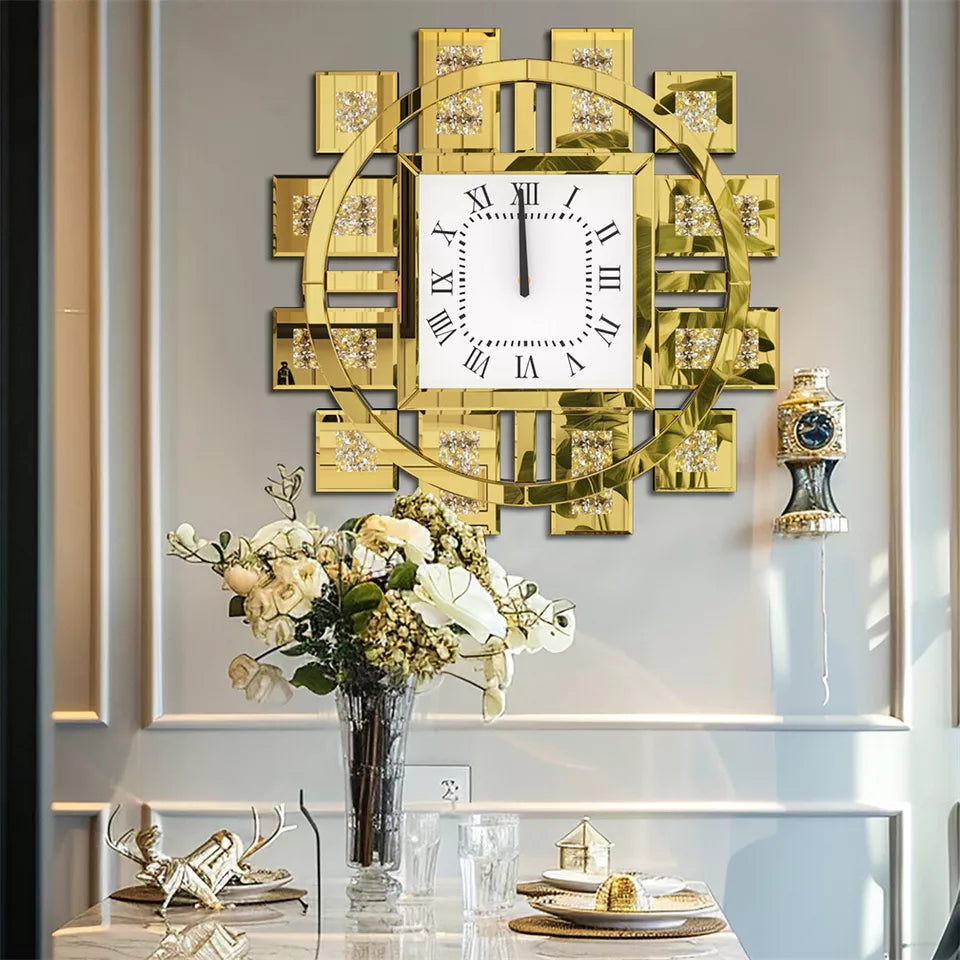 Crushed Diamond Mirrored Wall Clock Australia