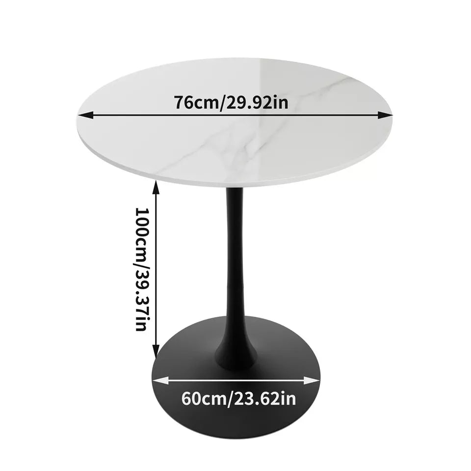 White Round Sintered Stone Bar Table, Black Base Bistro High Top Space Saver