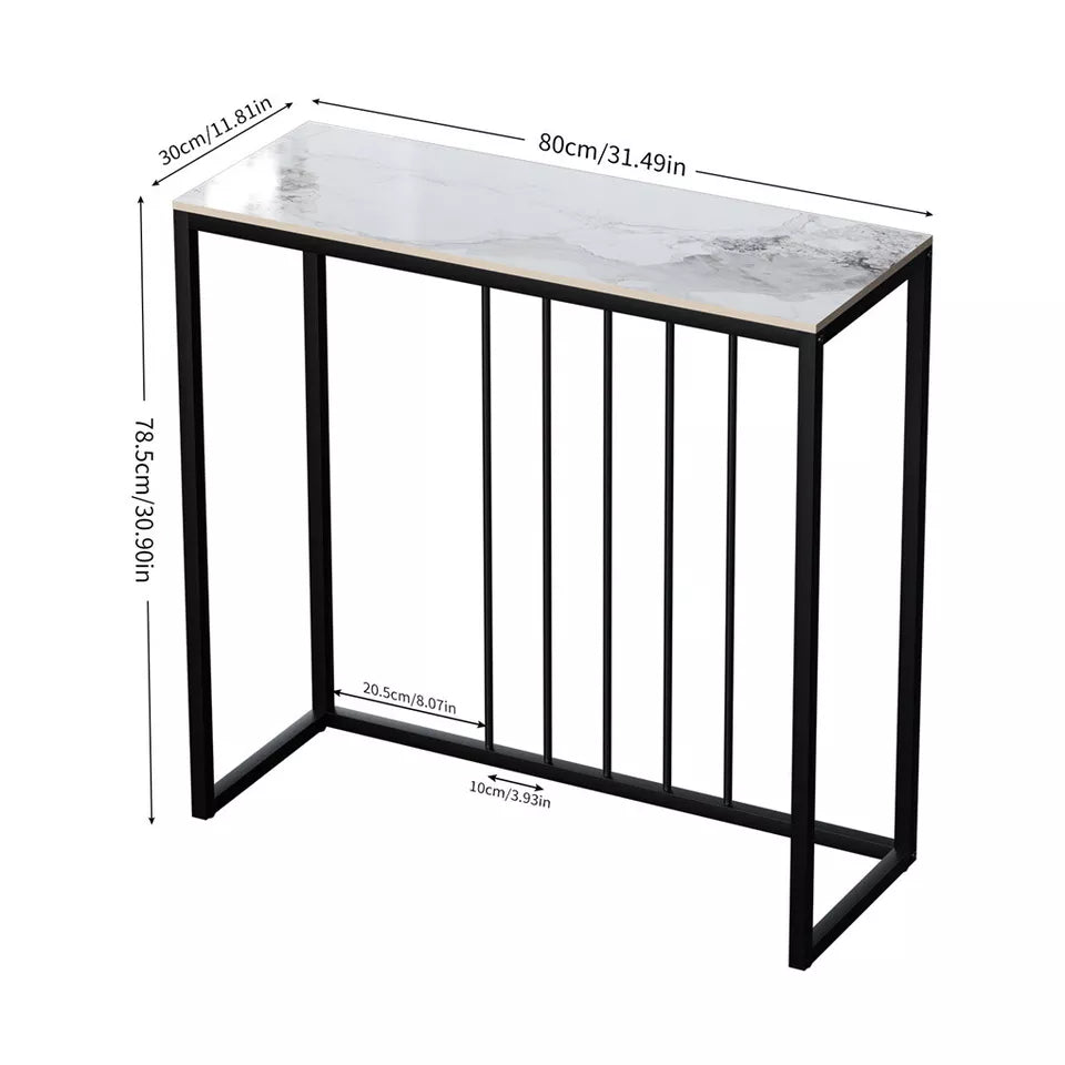White Emerald Sintered Stone Console Table With Minimalist Metal Frame