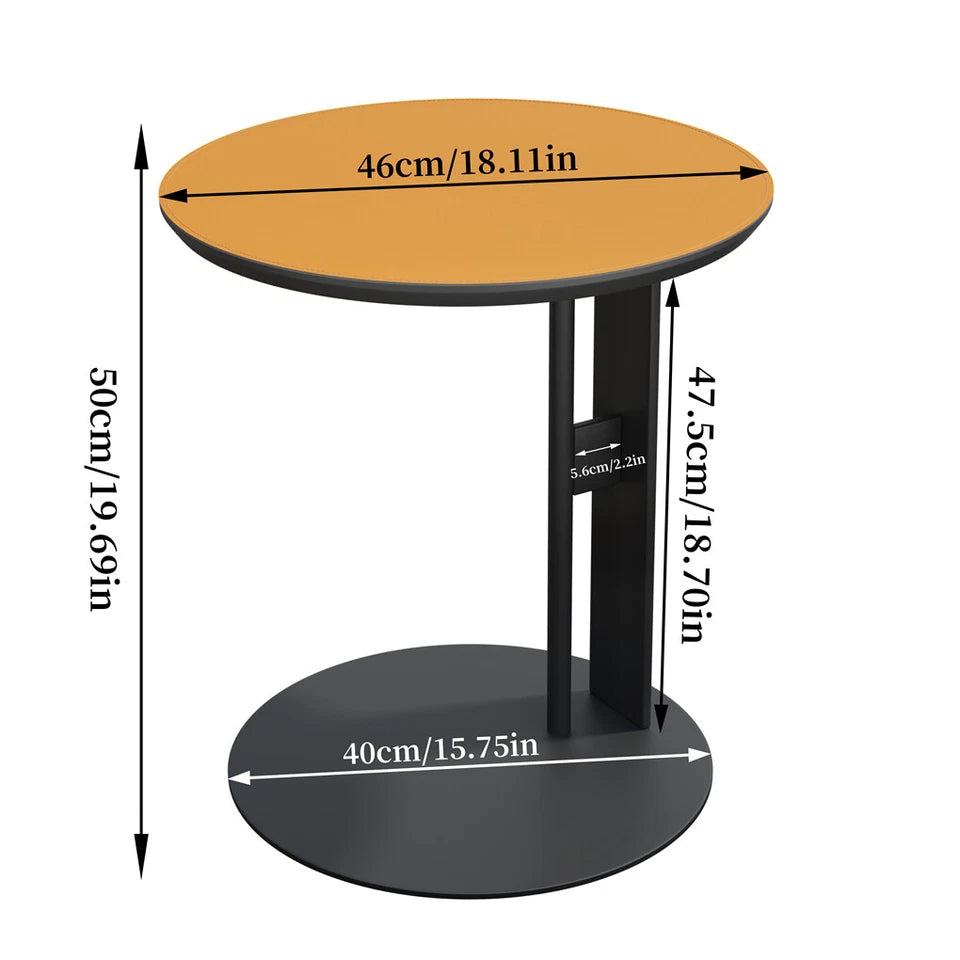 Orange Saddle Leather C-Shaped Side Table With Black Iron Frame Support