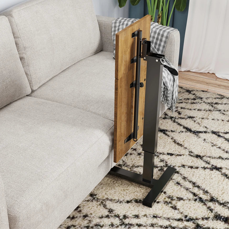 Black & Walnut Adjustable Rolling Laptop Desk With Tiltable Dual Top
