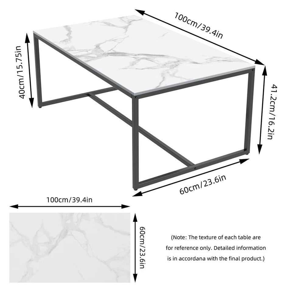 White Sintered Stone Rectangular Coffee Table with Minimalist Metal Frame