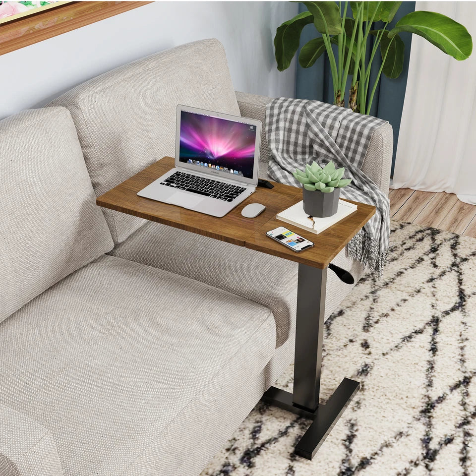 Black & Walnut Adjustable Rolling Laptop Desk With Tiltable Dual Top