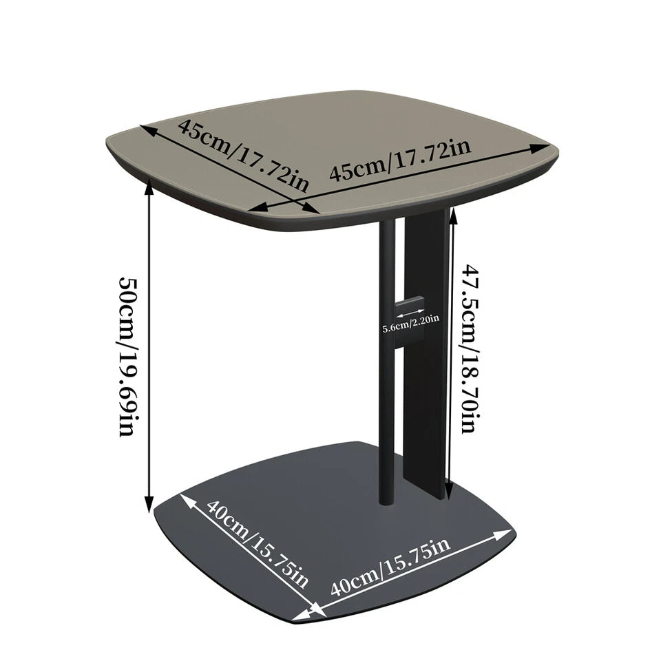 Light Grey Saddle Leather C-Shaped Square Side Table With Black Frame