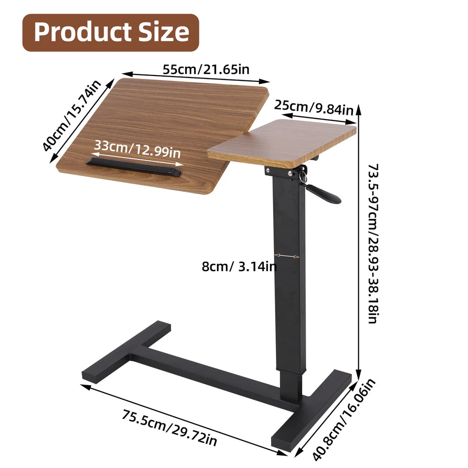 Black & Walnut Adjustable Rolling Laptop Desk With Tiltable Dual Top