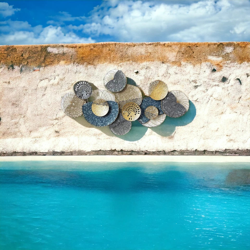 Gold, Blue and Silver Contemporary Wall Decor with Intricate Metal Textures