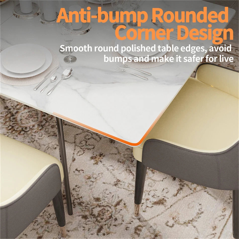Glossy White Extendable Sintered Stone Dining Table With Sleek Metal Frame