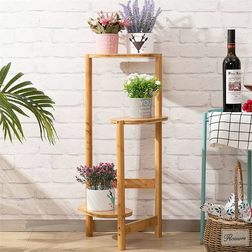 Wooden Plant Display Stand – Rustic 3-Tier Ladder Shelf