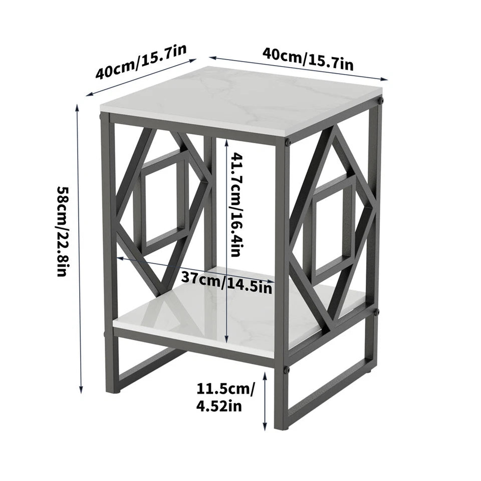 Sleek White Marble Side Table Sofa End Table Bedside Nightstand with Durable Frame