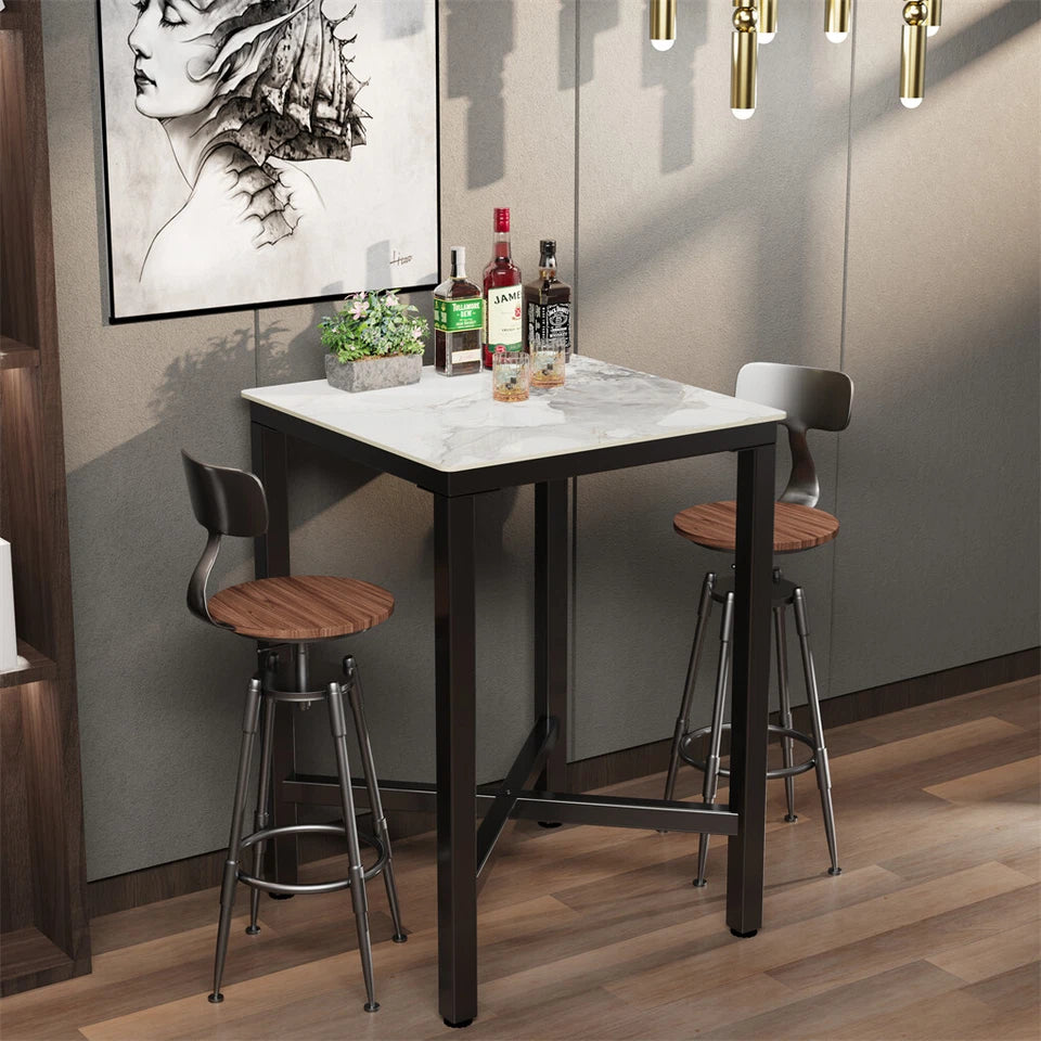 Glossy Jaded White Square Bar Table With Sintered Stone Top And Black X Base