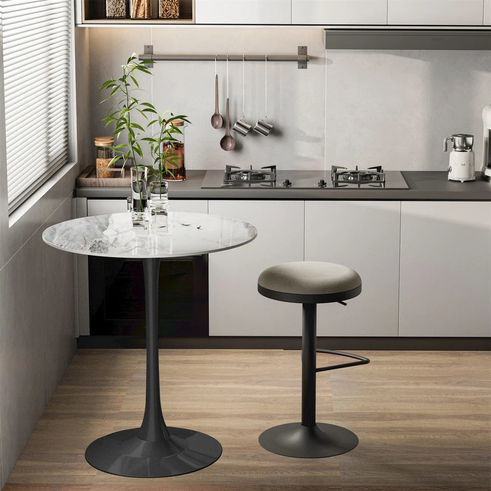 Glossy Jade Round Sintered Stone Bar Table With Black Base For Stylish Interiors