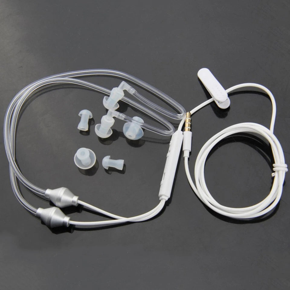 White Air Tube Stereo Earbuds with Mic, Anti-Radiation, Noise Isolation and 3.5mm Jack
