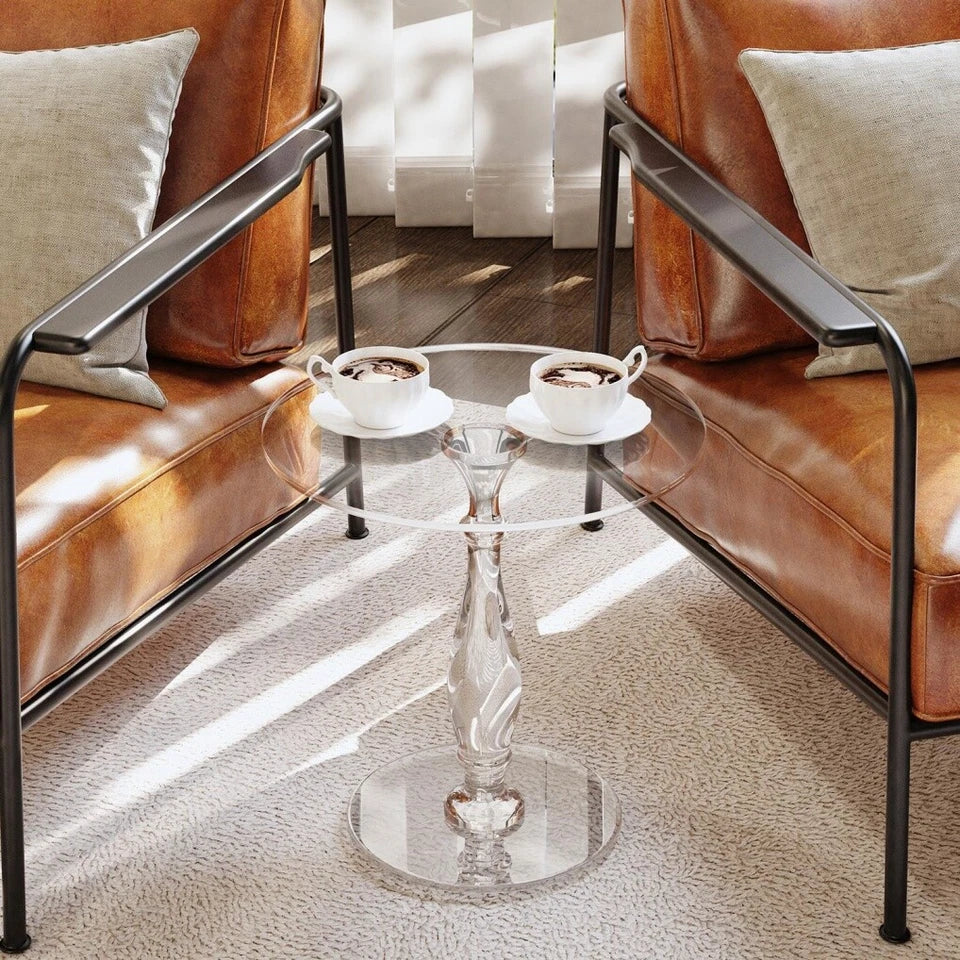 Transparent Acrylic Side Table With Roman Base For Modern Interiors
