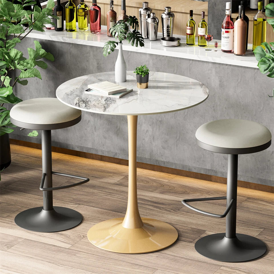 Glossy Jade Round Sintered Stone Bar Table With Gold Base For Elegant Interiors