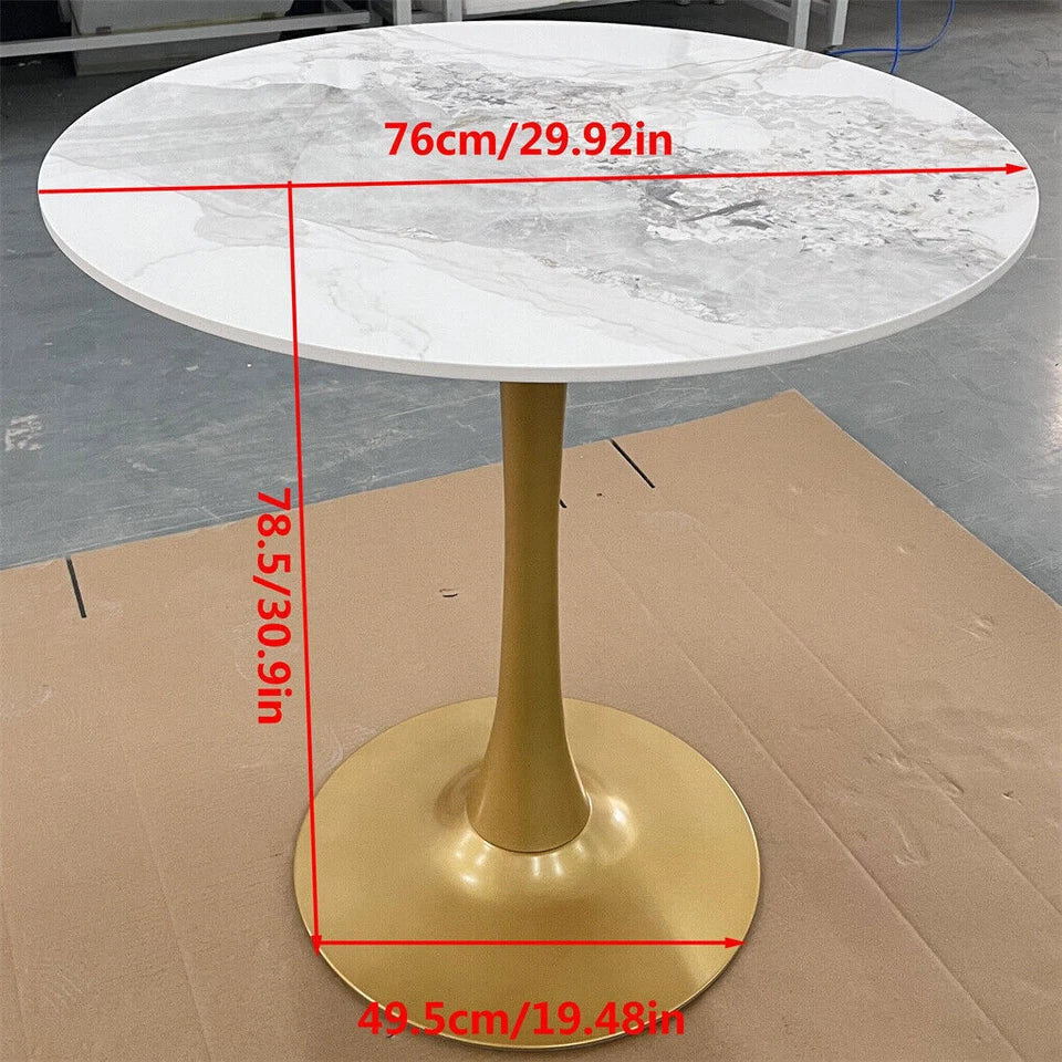 White Emerald Round Dining Table With Gold Base For Modern Small Space Living