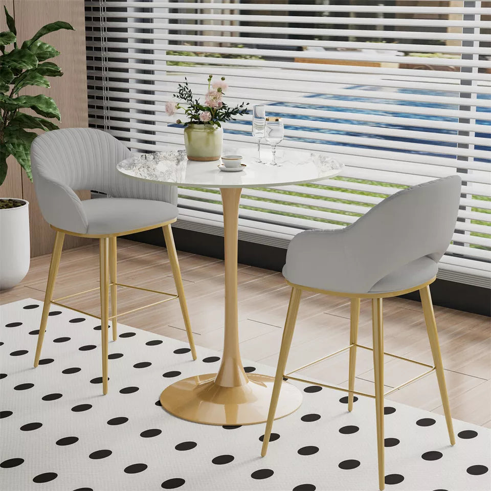Glossy Jade Round Sintered Stone Bar Table With Gold Base For Elegant Interiors