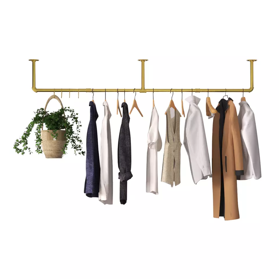 Heavy Duty Clothes Rack Wall Mounted Hanging Garment Rack Gold Metal Closet Rod