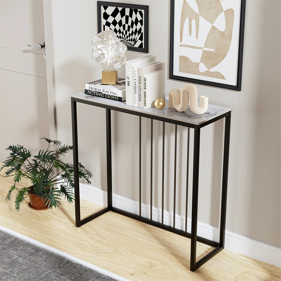 White Emerald Sintered Stone Console Table With Minimalist Metal Frame