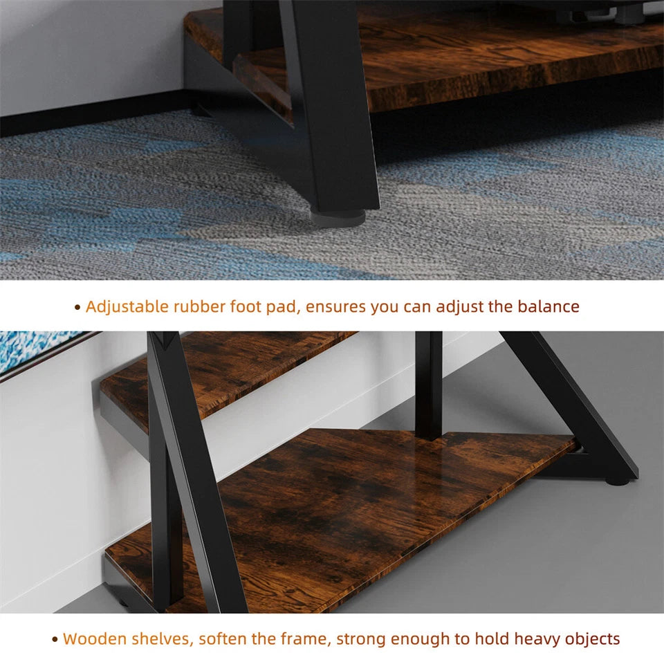 Black Adjustable Industrial TV Floor Stand With 2 Shelves For 40”-75” Flat Screens