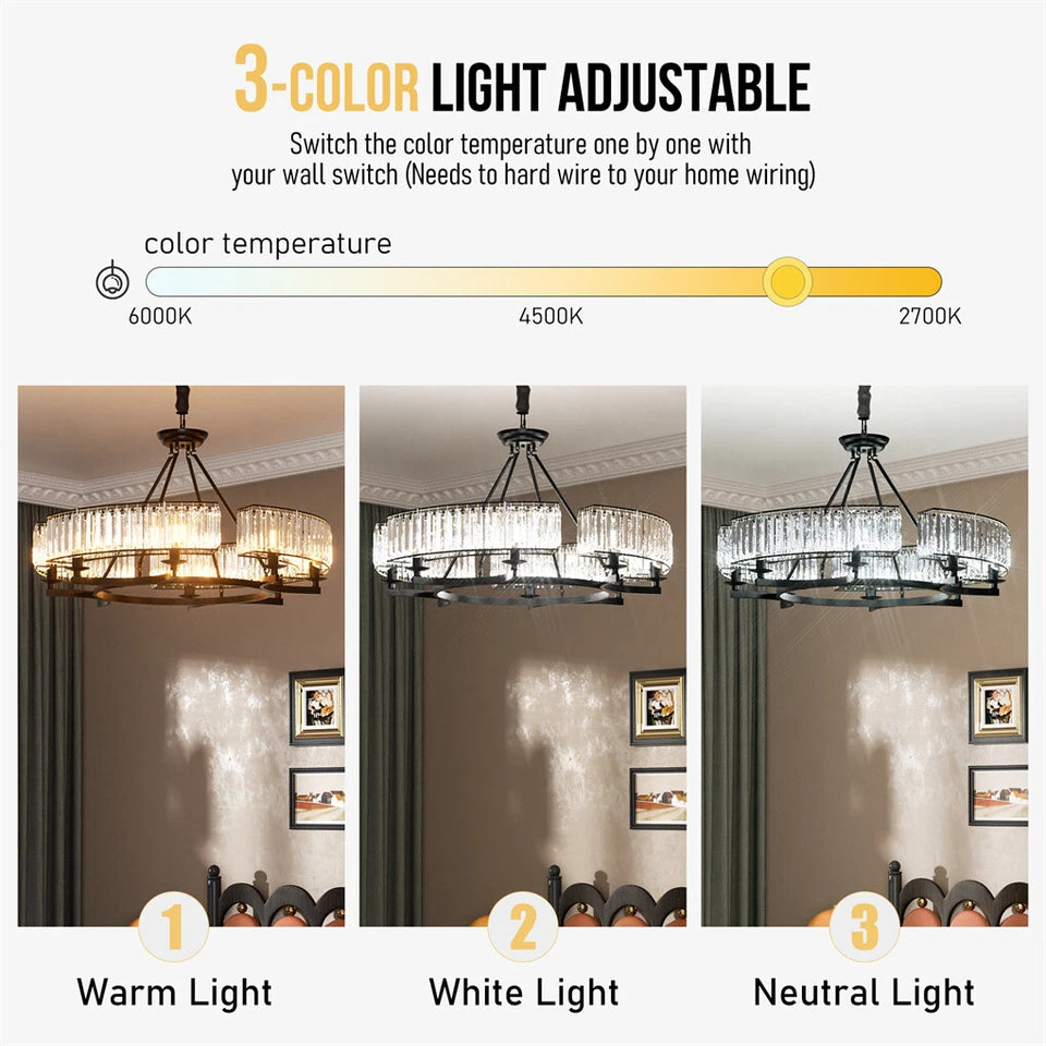 Large Black Crystal Chandelier with 8 E14 Lights