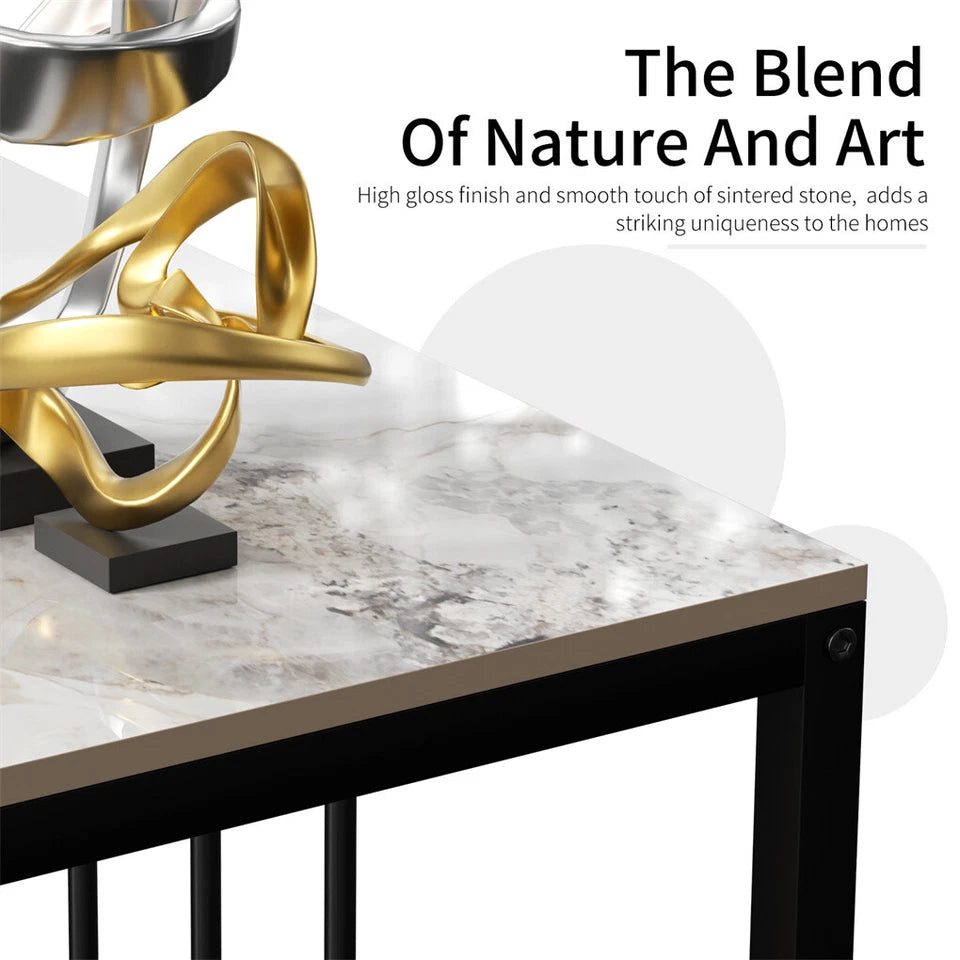 White Emerald Sintered Stone Console Table With Minimalist Metal Frame