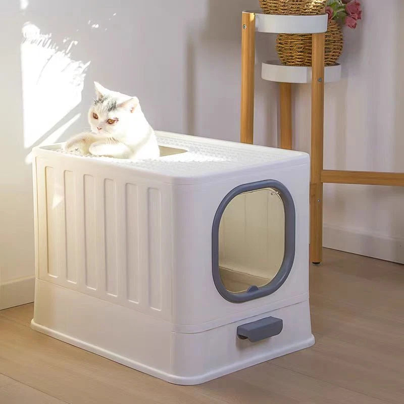 Top Entry XL Cat Litter Box – Foldable & Enclosed Tray