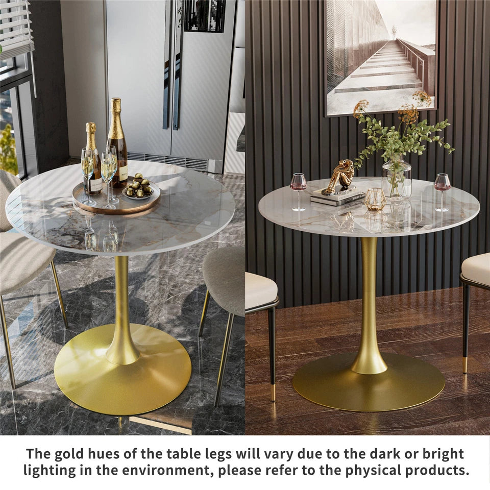White Emerald Round Dining Table With Gold Base For Modern Small Space Living