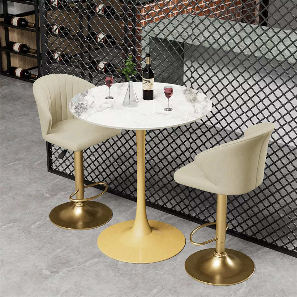 Glossy Jade Round Sintered Stone Bar Table With Gold Base For Elegant Interiors