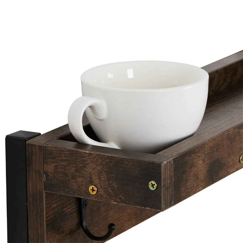 Wall Mounted Shelf Mug Cup Cupboard Kitchen Organiser Hooks Hanging Rack Holder