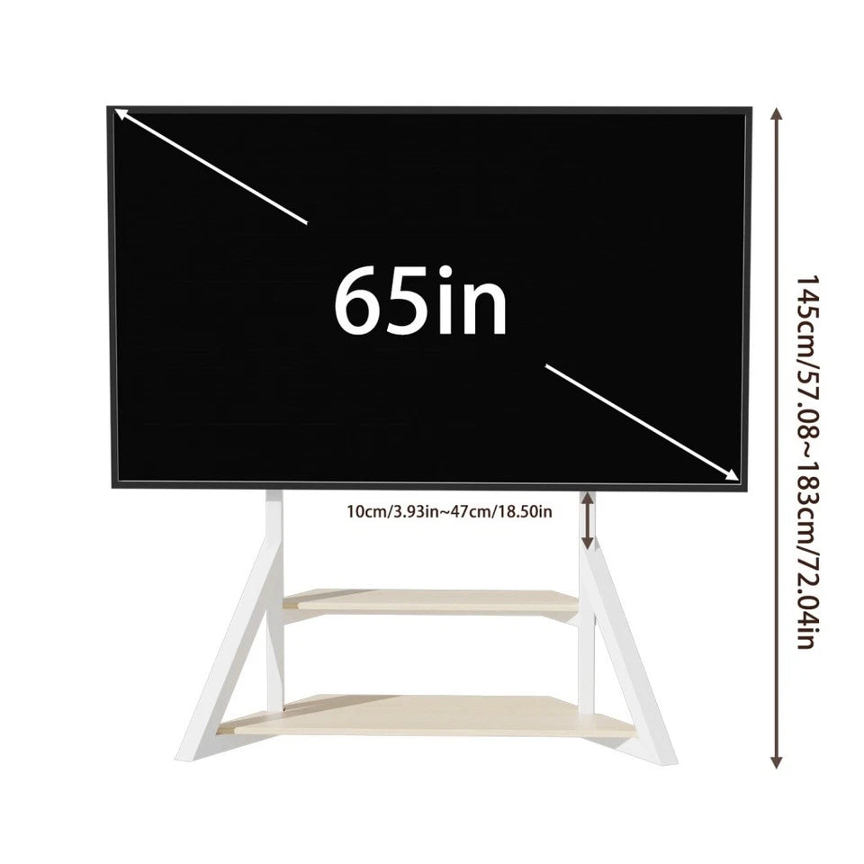 White Heavy Duty TV Floor Stand with 2-Tier Shelves for 65-100 Inch Large Screens