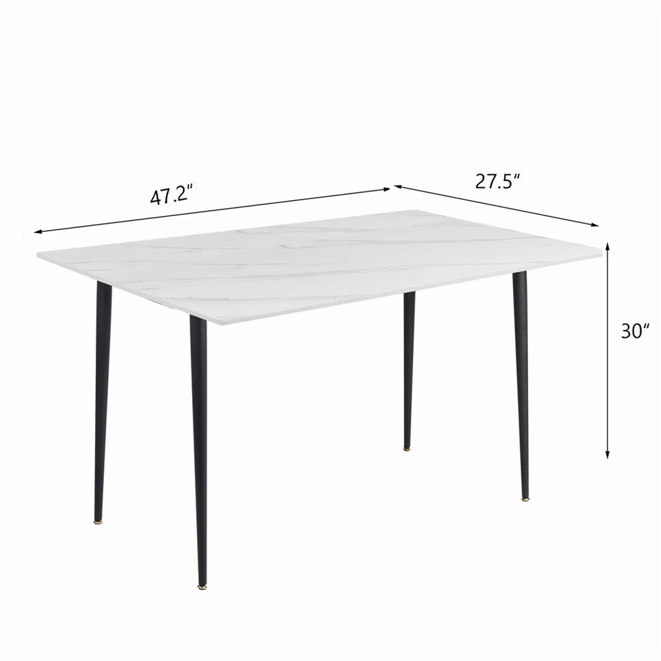 White Stone Dining Table With Black Frame For Stylish Contemporary Rooms