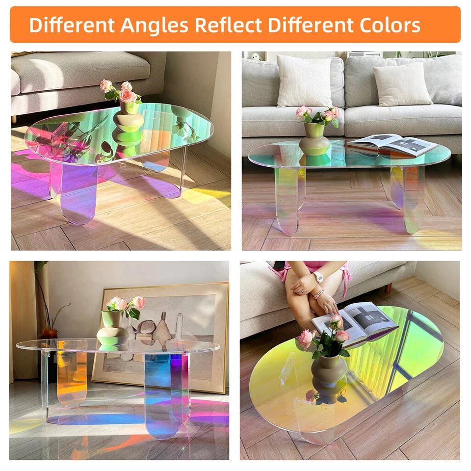 Iridescent Acrylic Coffee Table with Oval Design & Modern Rainbow Finish