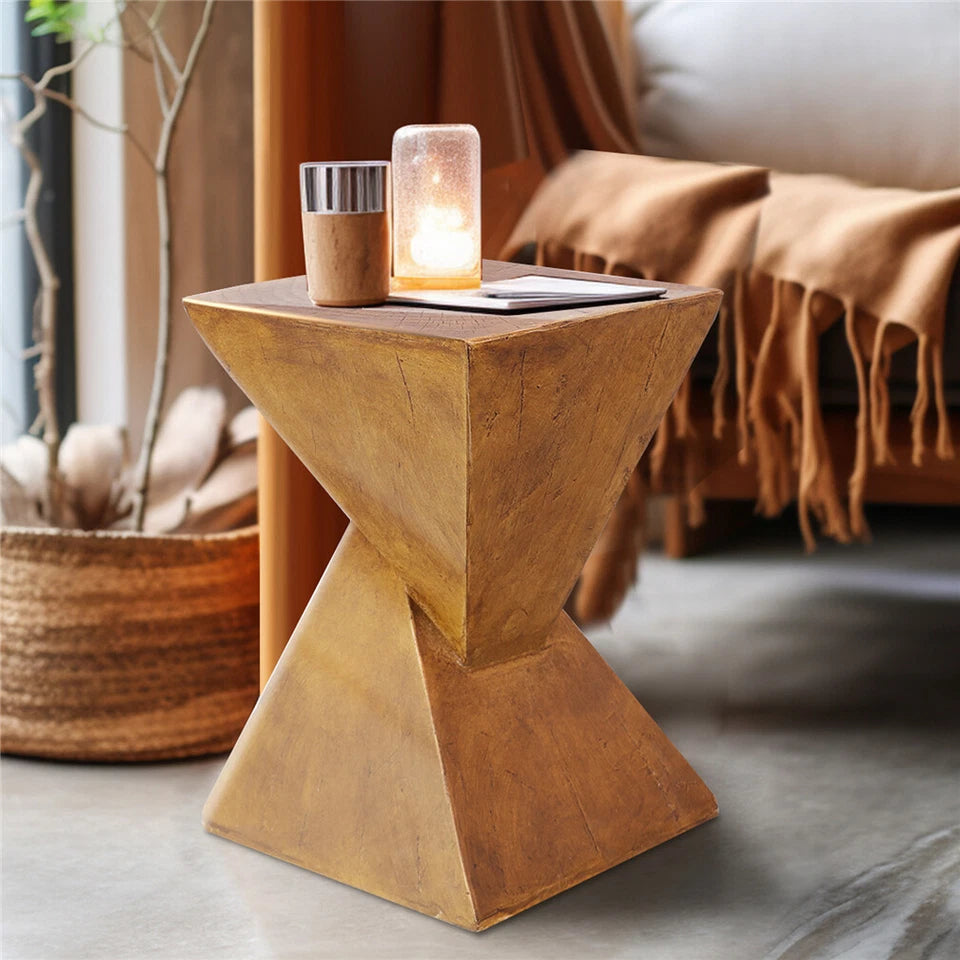 Wood Look Concrete Side Table With Hourglass Design For Indoor Outdoor
