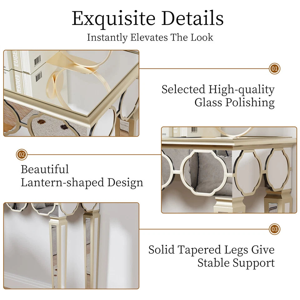 Silver And Gold Mirrored Console Table For Entryway Or Living Room