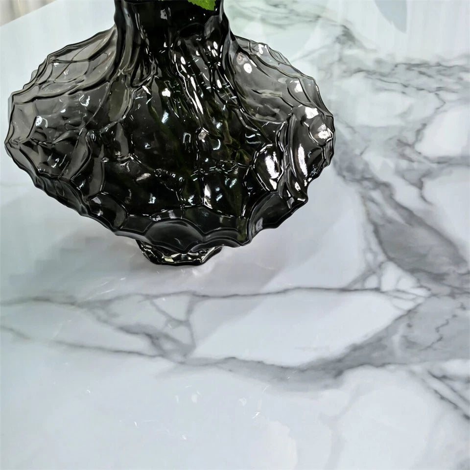 White Sintered Stone Dining Table With Tempered Glass Base Design