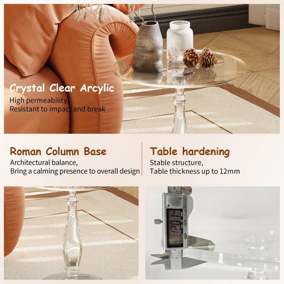 Transparent Acrylic Side Table With Roman Base For Modern Interiors