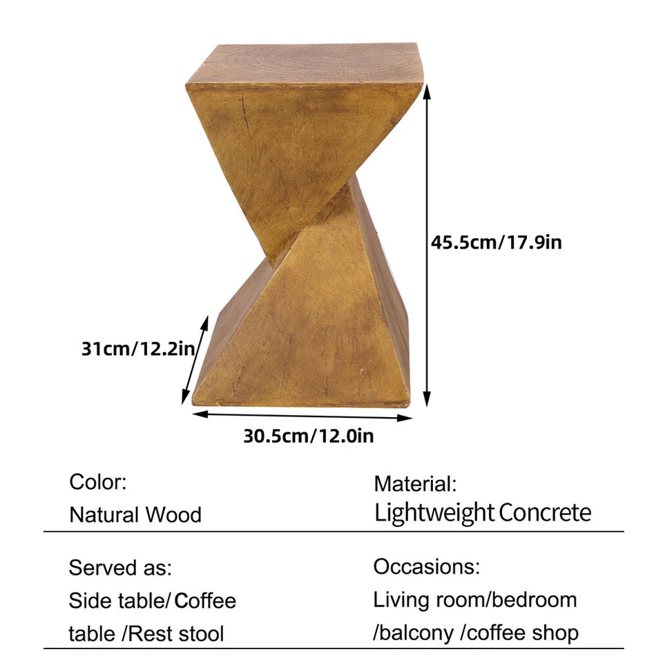 Wood Look Concrete Side Table With Hourglass Design For Indoor Outdoor