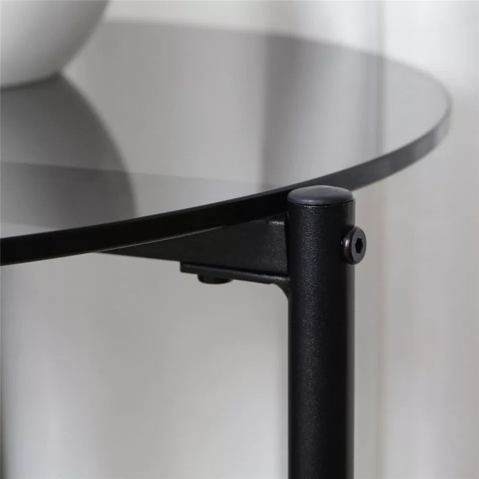 Blue Tinted Round Tempered Glass Coffee Table with Sturdy Metal Base