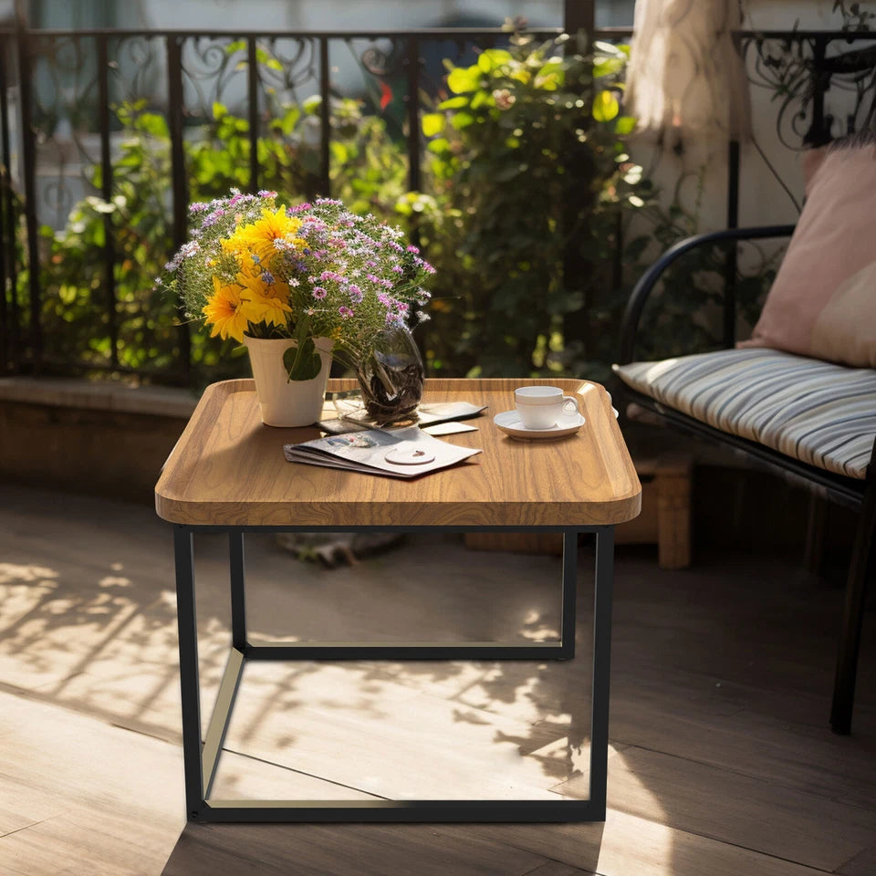 Walnut and Black Square Nesting Coffee Table Set with Industrial Charm
