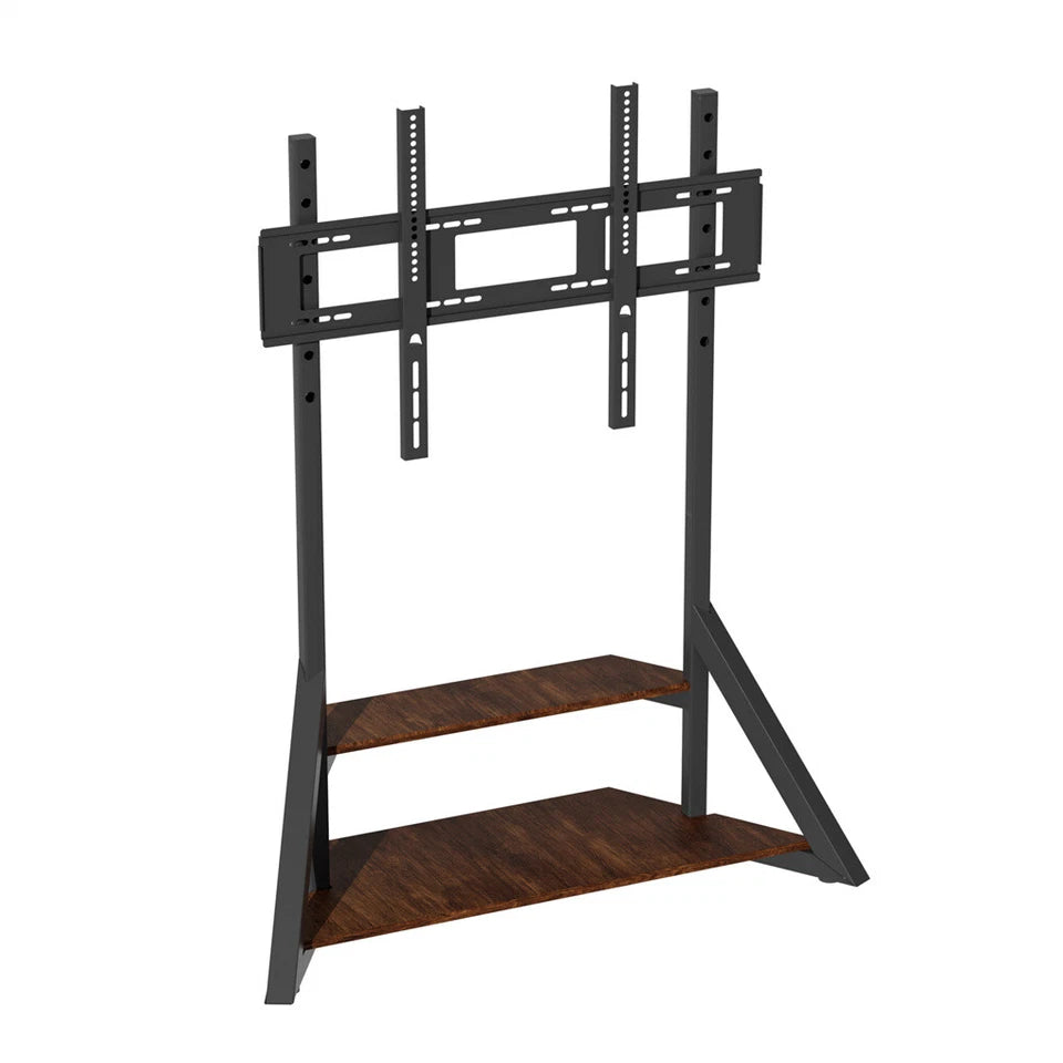 Black Adjustable Industrial TV Floor Stand With 2 Shelves For 40”-75” Flat Screens