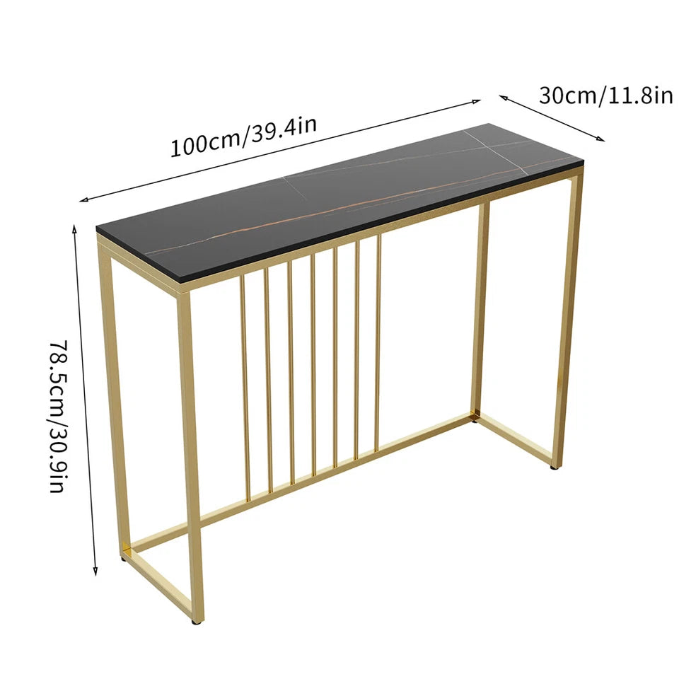 Black 100cm Marble Console Table With Gold Base For Entryway Or Living Room