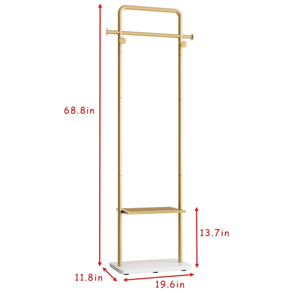 Gold Metal Clothes Rack with Marble Base for Home or Hotel Entryway