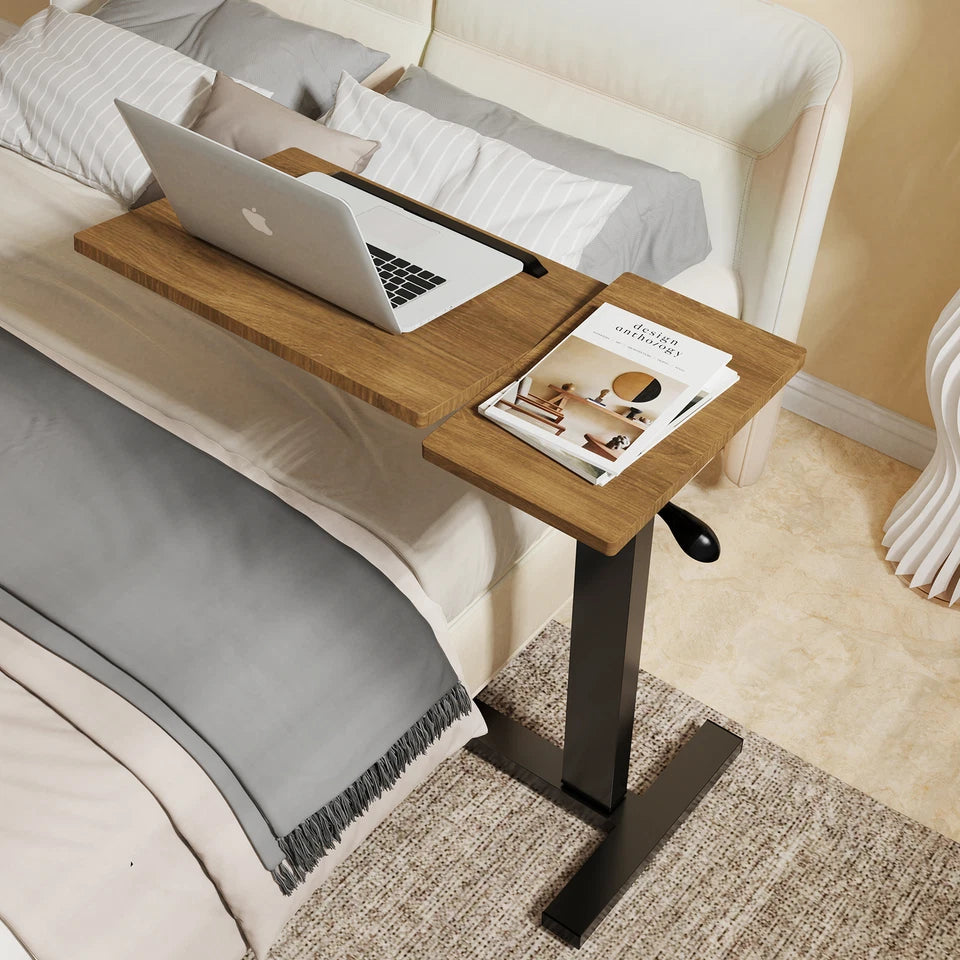 Black & Walnut Adjustable Rolling Laptop Desk With Tiltable Dual Top