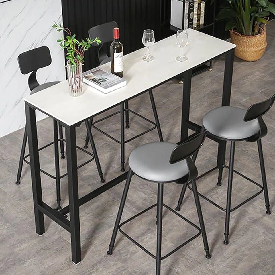 Glossy White Rectangular Bar Table With Footrests For Comfortable Modern Dining
